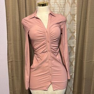 Women's Pink Ruched Button-Up Top